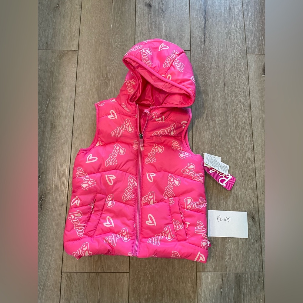 Barbie Girls Puffer Jacket Vest Pink Graphic Print Outerwear Winter Coat Size 4T
